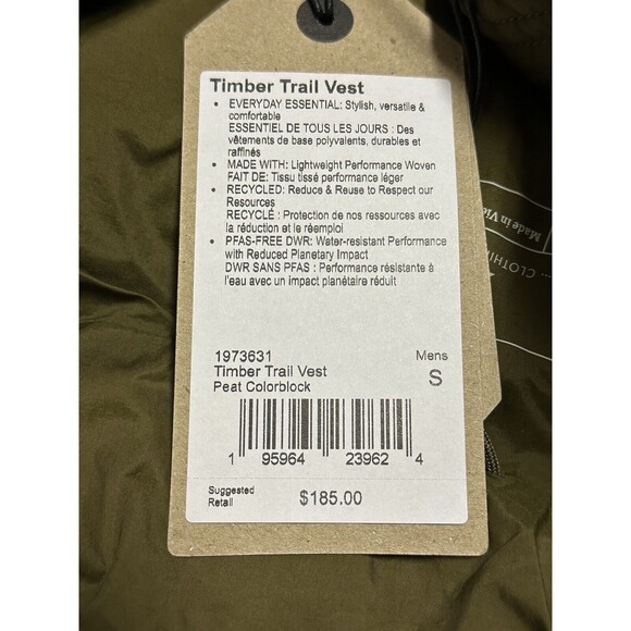 NEW prAna Mens Size Small Timber Trail Green & Acorn Duck Down Puffer Vest $185 - Picture 9 of 9